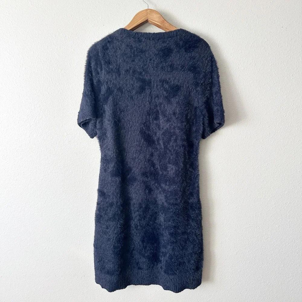 J. Crew Brushed Yarn‎ Fuzzy Knit Cozy Short Sleeve Dress Navy Blue Plus Size 2X